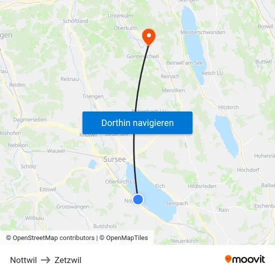Nottwil to Zetzwil map