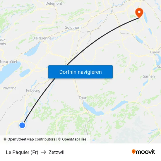 Le Pâquier (Fr) to Zetzwil map