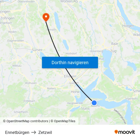 Ennetbürgen to Zetzwil map