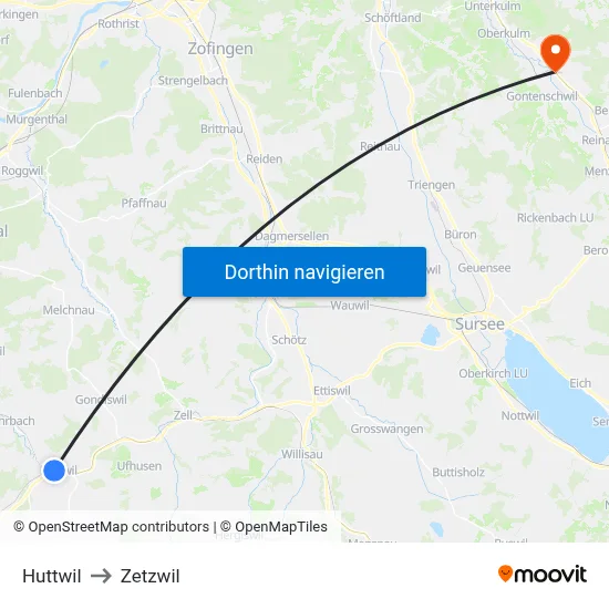 Huttwil to Zetzwil map