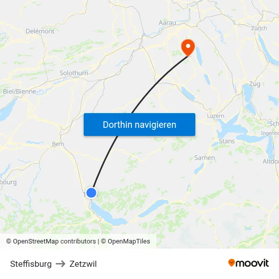 Steffisburg to Zetzwil map