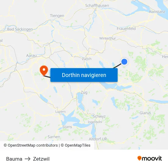 Bauma to Zetzwil map