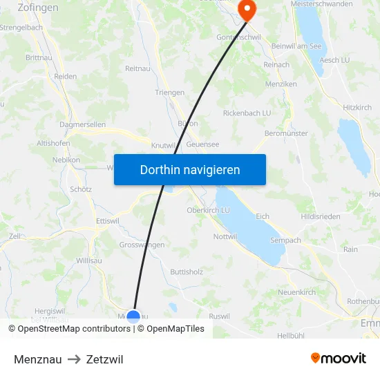 Menznau to Zetzwil map