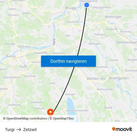 Turgi to Zetzwil map