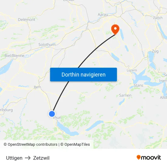 Uttigen to Zetzwil map