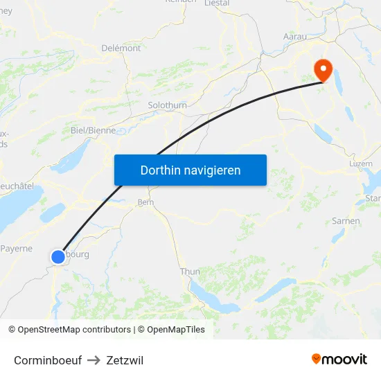 Corminboeuf to Zetzwil map
