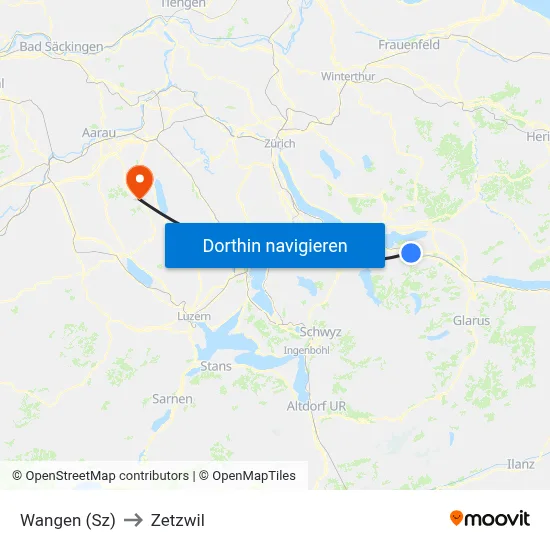Wangen (Sz) to Zetzwil map