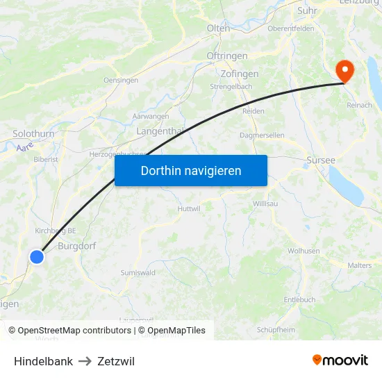 Hindelbank to Zetzwil map