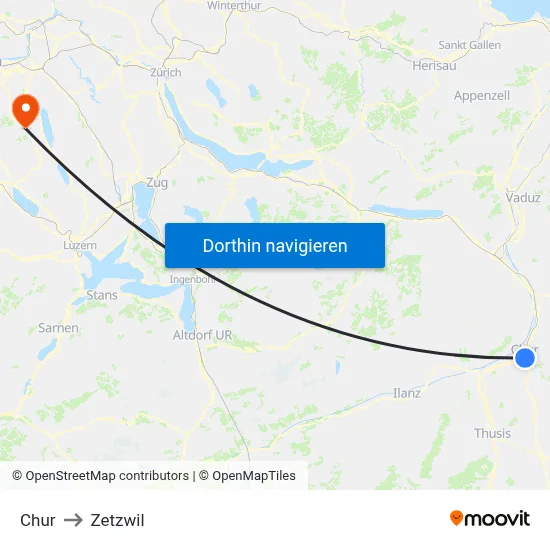 Chur to Zetzwil map