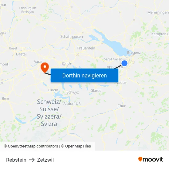 Rebstein to Zetzwil map