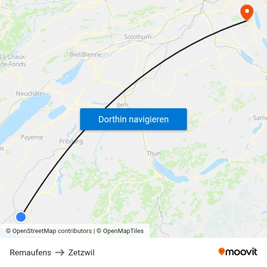 Remaufens to Zetzwil map