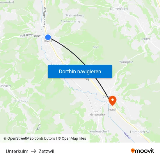 Unterkulm to Zetzwil map