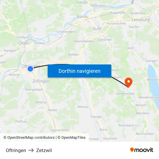 Oftringen to Zetzwil map