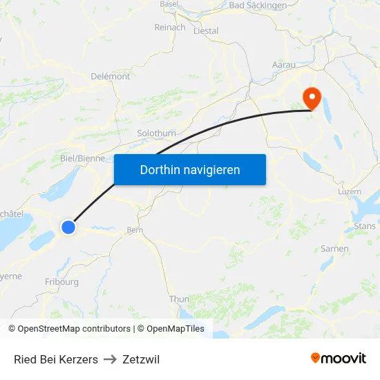 Ried Bei Kerzers to Zetzwil map