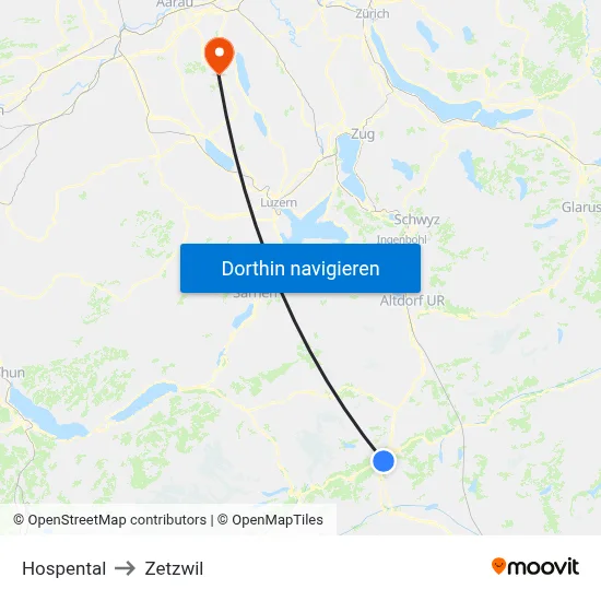 Hospental to Zetzwil map