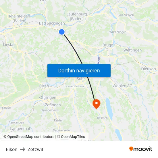 Eiken to Zetzwil map