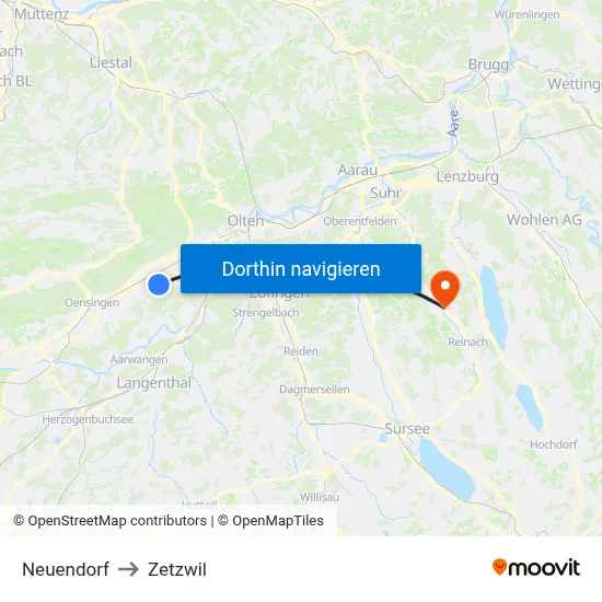Neuendorf to Zetzwil map