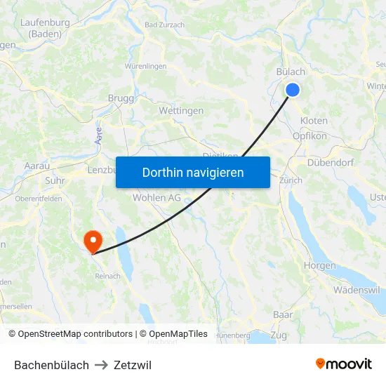 Bachenbülach to Zetzwil map