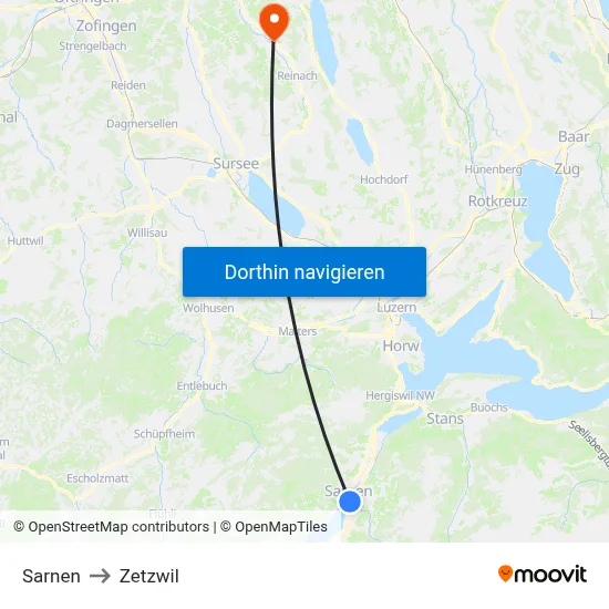 Sarnen to Zetzwil map