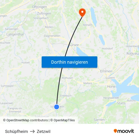 Schüpfheim to Zetzwil map