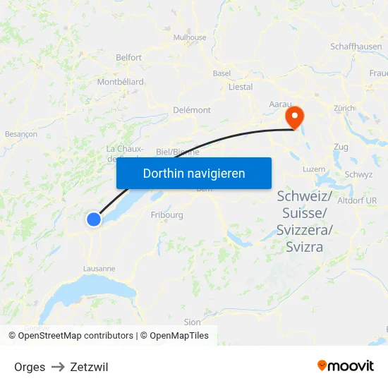 Orges to Zetzwil map