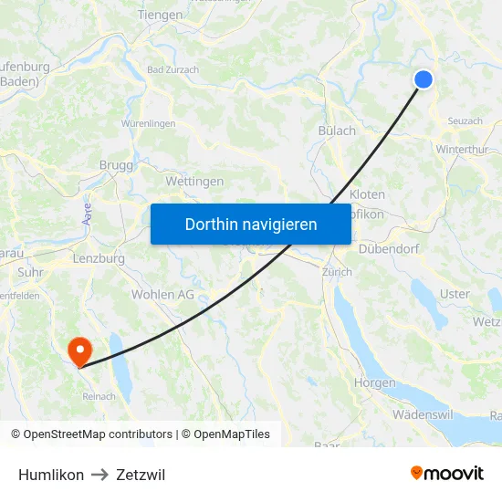 Humlikon to Zetzwil map