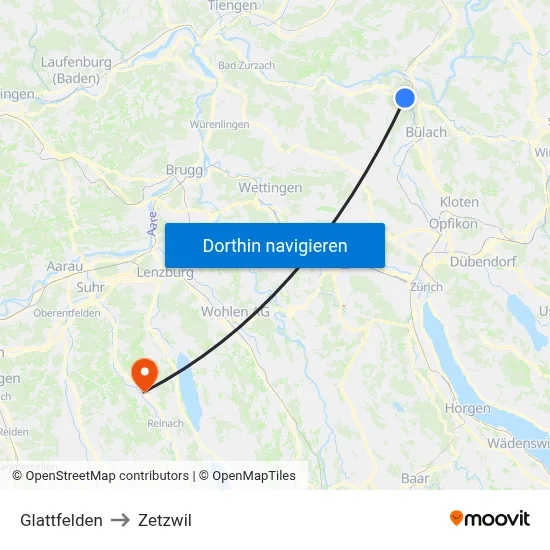 Glattfelden to Zetzwil map