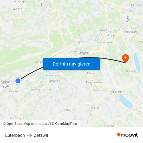 Luterbach to Zetzwil map
