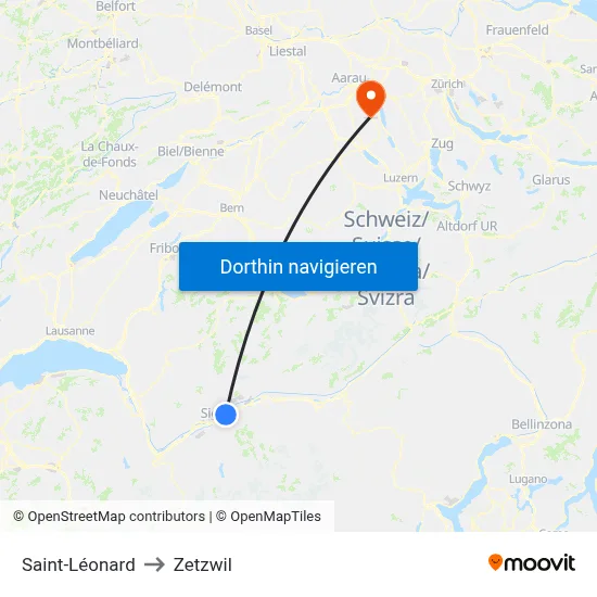 Saint-Léonard to Zetzwil map