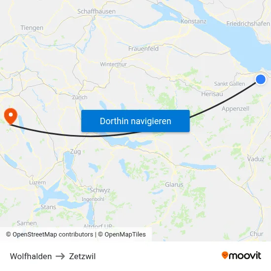 Wolfhalden to Zetzwil map