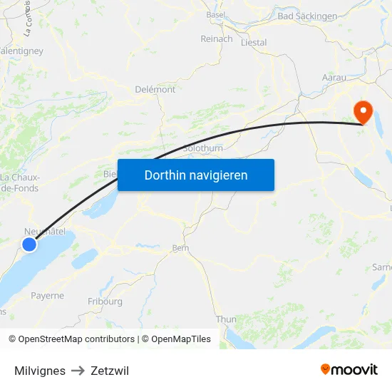Milvignes to Zetzwil map