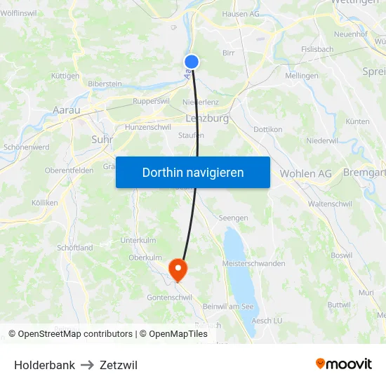 Holderbank to Zetzwil map