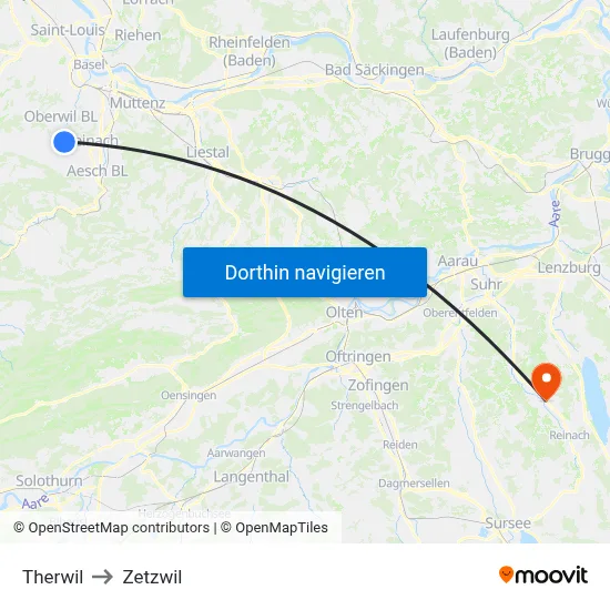 Therwil to Zetzwil map