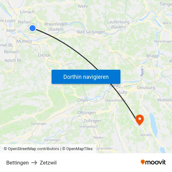 Bettingen to Zetzwil map