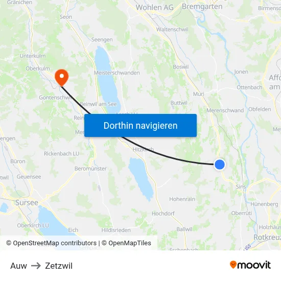 Auw to Zetzwil map