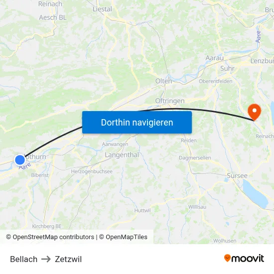 Bellach to Zetzwil map