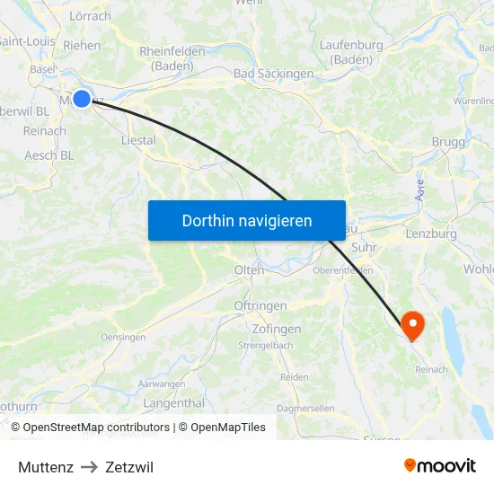Muttenz to Zetzwil map
