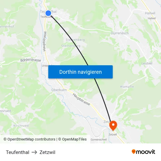 Teufenthal to Zetzwil map