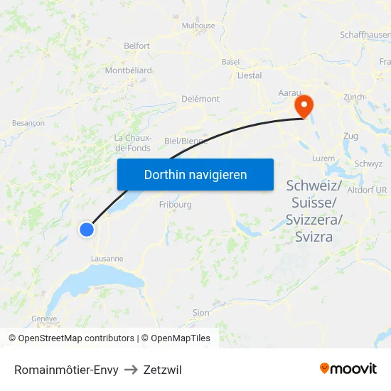 Romainmôtier-Envy to Zetzwil map