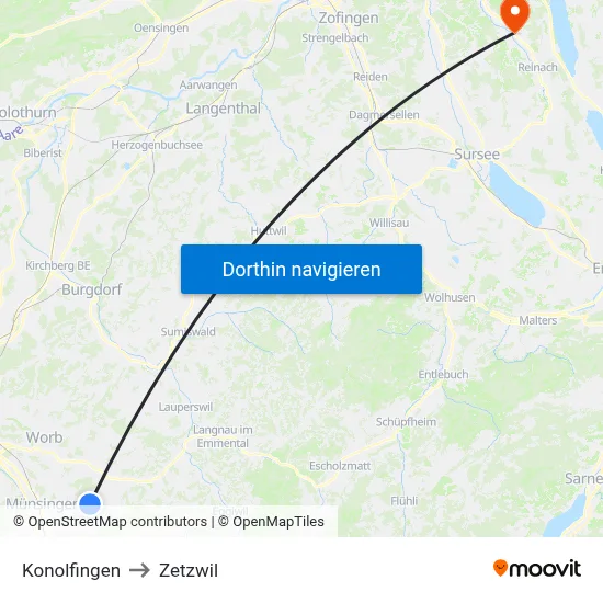 Konolfingen to Zetzwil map