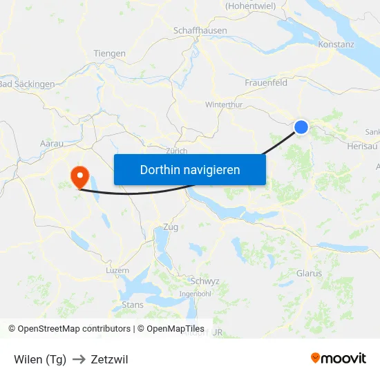 Wilen (Tg) to Zetzwil map