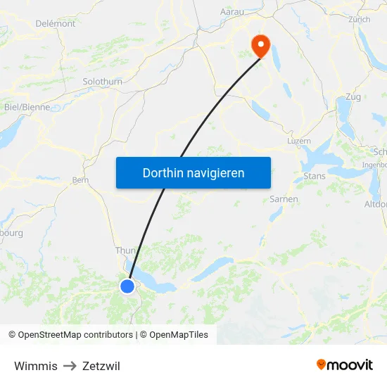 Wimmis to Zetzwil map