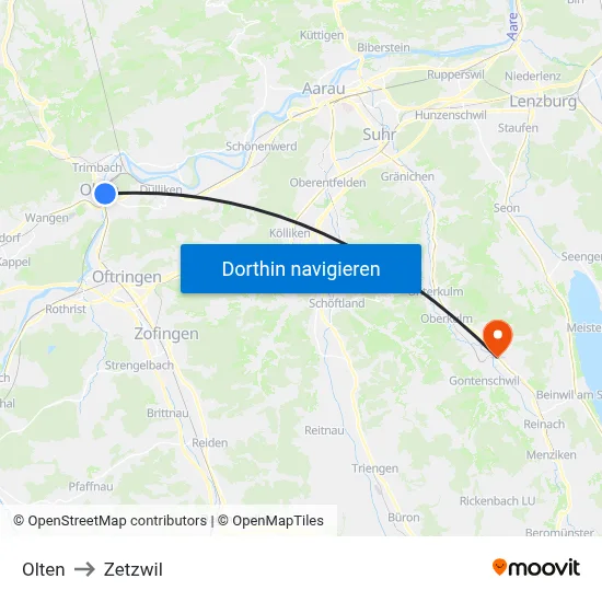 Olten to Zetzwil map