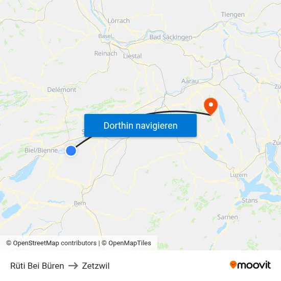 Rüti Bei Büren to Zetzwil map