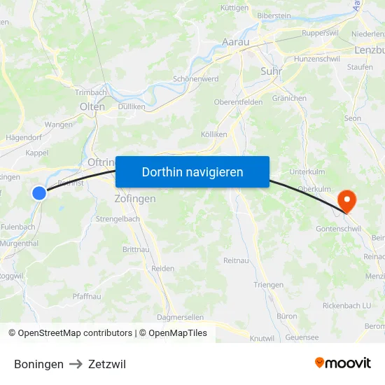 Boningen to Zetzwil map