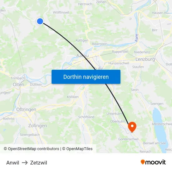 Anwil to Zetzwil map