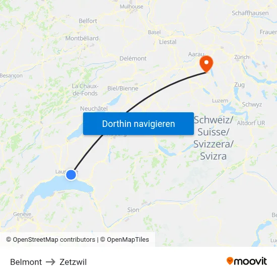 Belmont to Zetzwil map