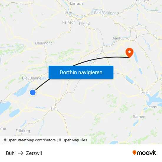 Bühl to Zetzwil map