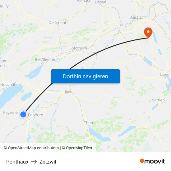 Ponthaux to Zetzwil map