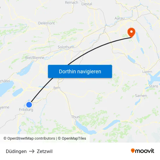 Düdingen to Zetzwil map